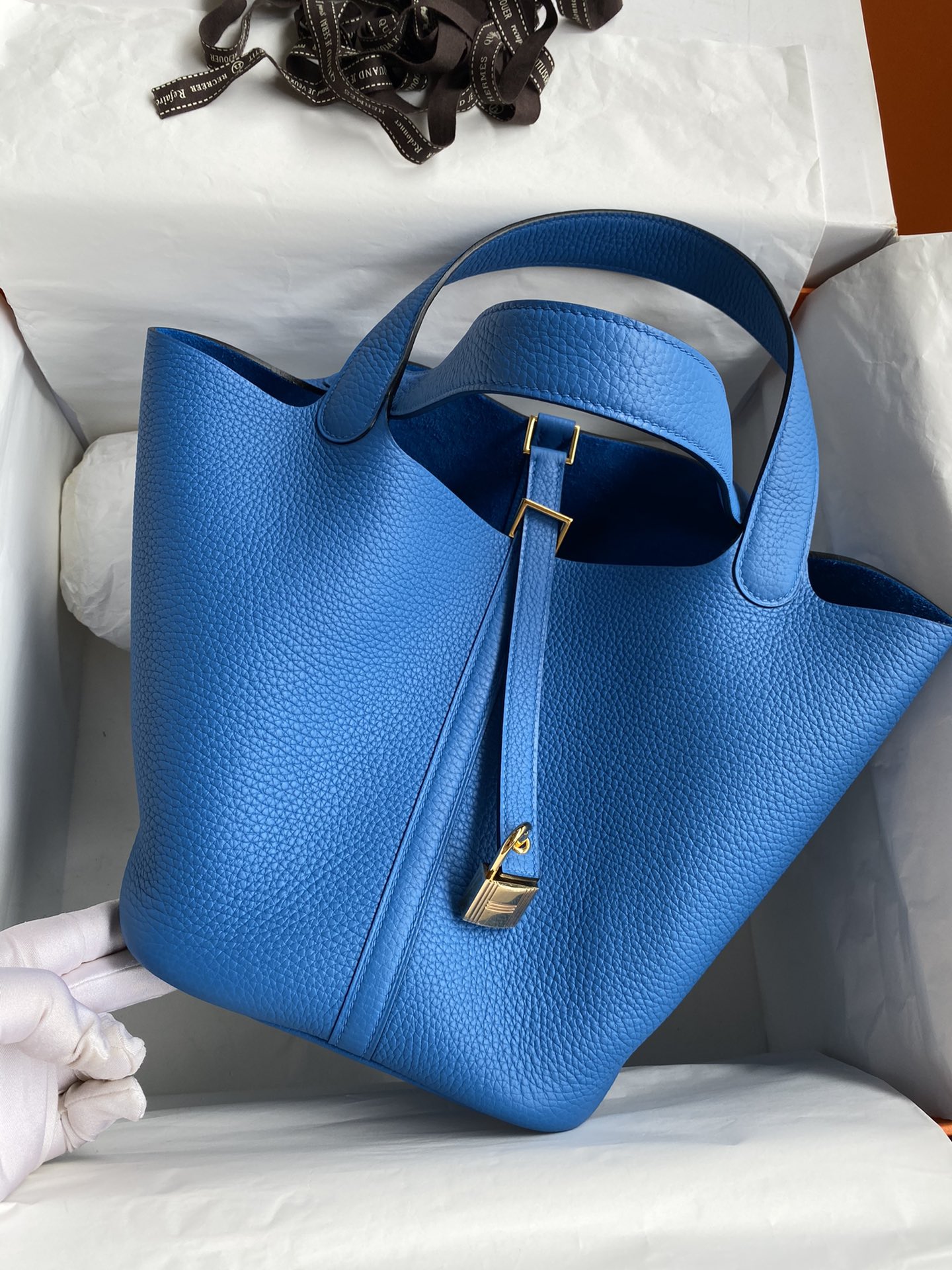 Hermes Picotin Lock 22 Bag In Blue Electric Clemence Leather